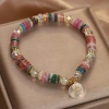 Natural stone colored beaded crystal bracelet for women, 2024 new light luxury niche peace pendant bracelet, fashionable and trendy jewelry Application Scenario
